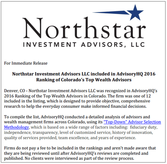 Promoting AdvisoryHQ Award Emblem - NorthStar