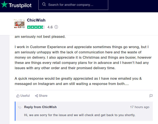 Trustpilot Reviews on Chicwish