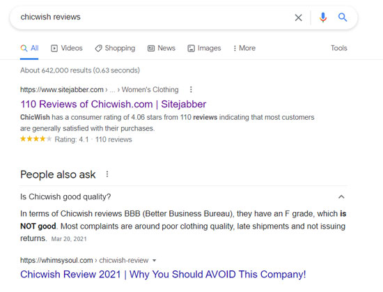 Chicwish Reviews on Google.com