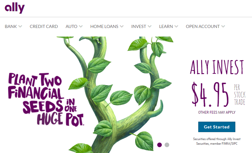 Screenshot of Ally Bank website