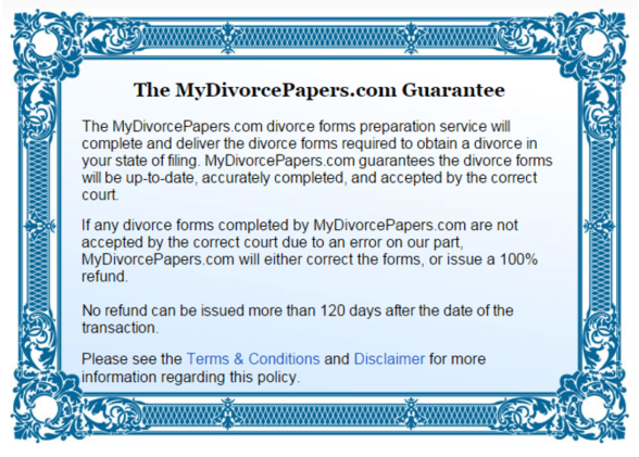 The MyDivorcePapers.com Guarantee