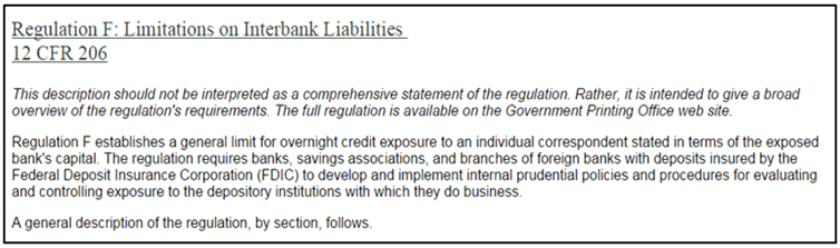 Regulation f limitations on interbank liabilities