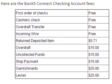 bank 5 connect checking account fees