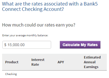 bank 5 connect checking account rates