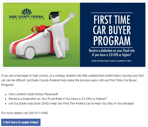 Dade County Federal Credit Union First-Time Car Buyer Program for Youth and Young Adults Review