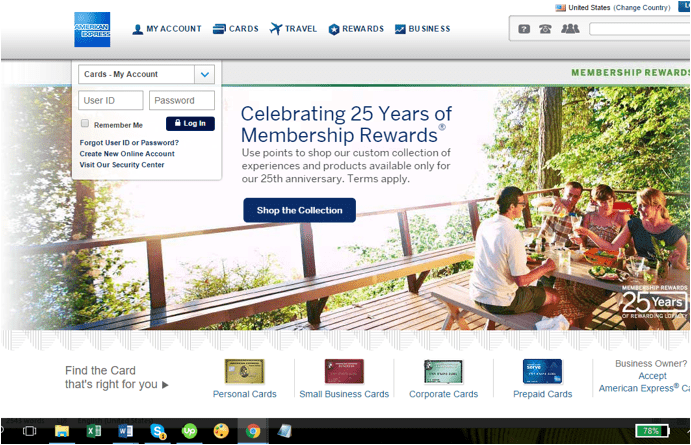 screenshot of american express website - discover or american express