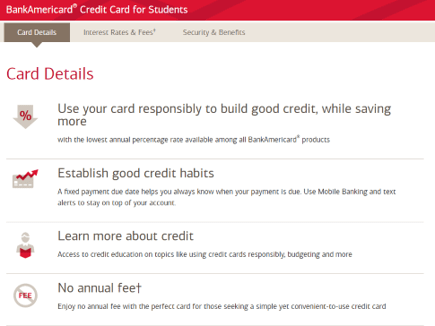 bank of america student credit card