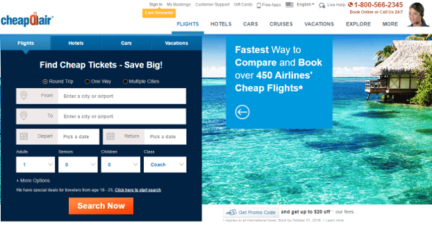 CheapOair Airline Ticket Site