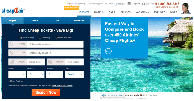 Cheapoair.com - best website for flights
