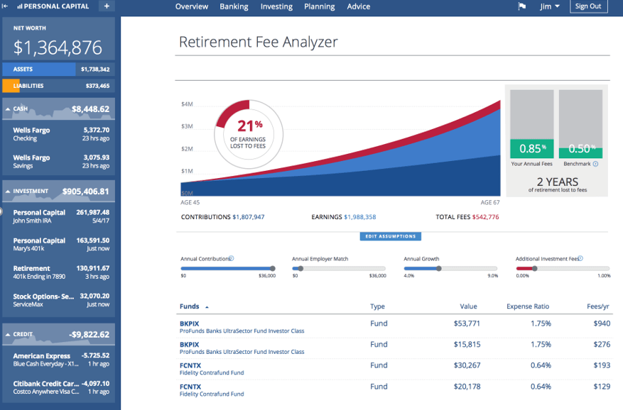 Personal Capital Retirement Fee Analyzer Dashboard